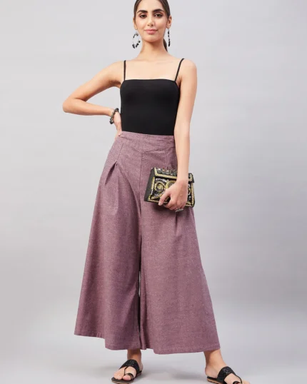 Mauve Smart Casual Handloom Palazzo