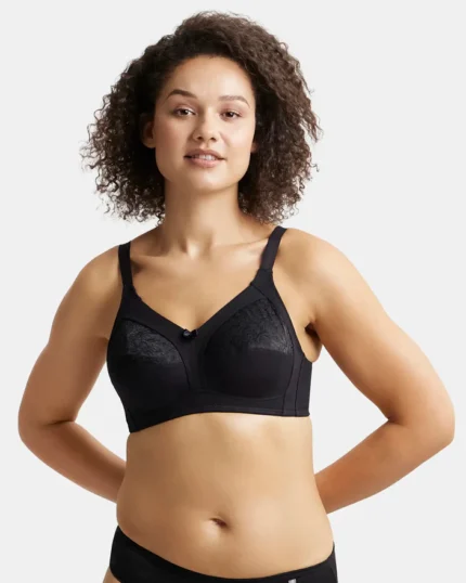 Black Wire free Non Padded Super Combed  Full Coverage Plus Size Bra with Lace Styling