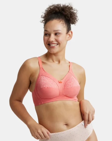 Wire free Non Padded Super Combed Cotton Elastane Stretch Full Coverage Plus Size Bra with Lace Styling